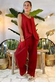Made in Italy Benji Linen Panel Wave Vest Chilli Pepper /11 = ** 